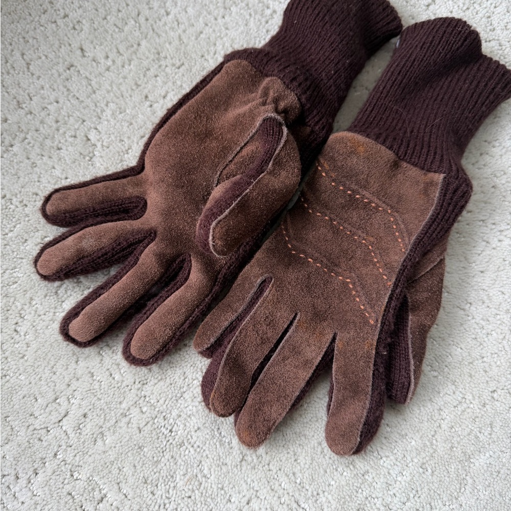 Vintage Sears - Brown Cowhide Leather Gloves with Knit Cuffs